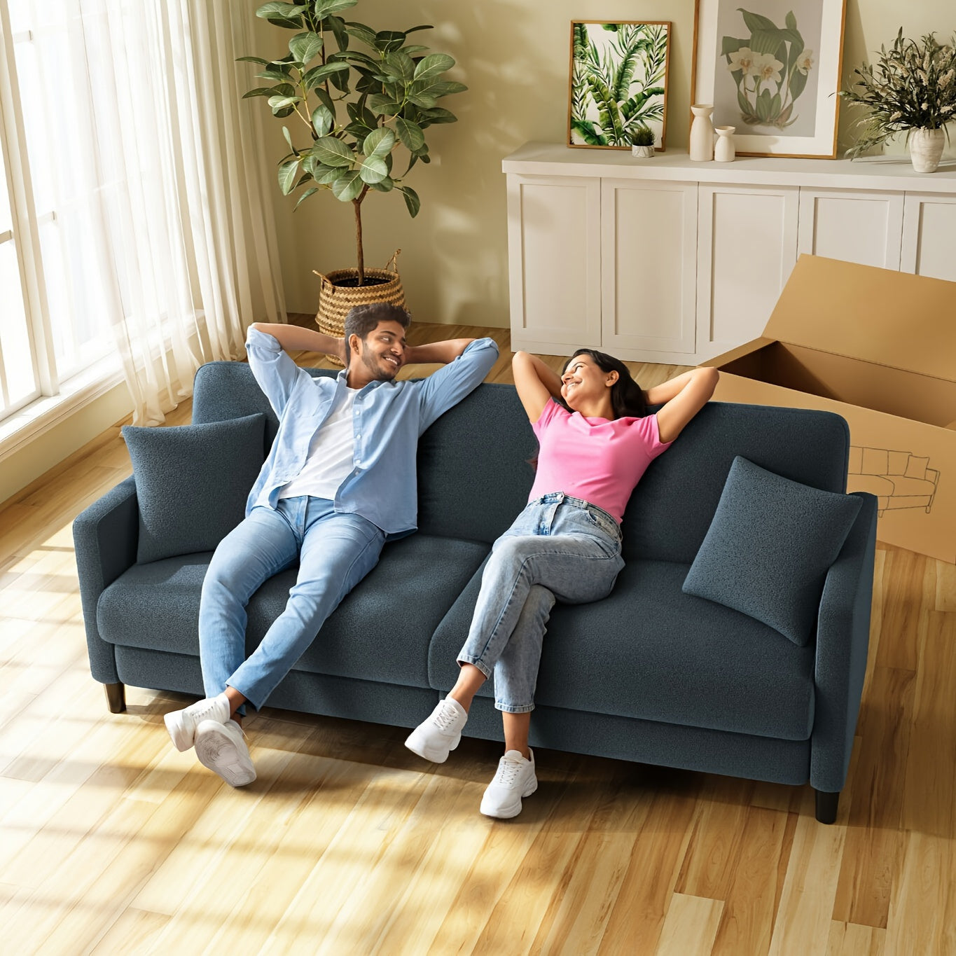 3-Zits Bank – Driezitsbank – Sofa – Zitbank – Tweezitsbank – Beige – Hoogwaardig Schuim – Stevig Houten Frame