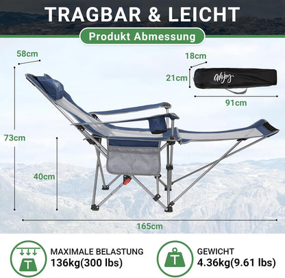 #WEJOY 2-in-1 campingstoel, opvouwbaar, strandstoel met verstelbare rugleuning en voetensteun, relaxstoel, ligstoel met bekerhouder, ligstoel voor outdoor camping