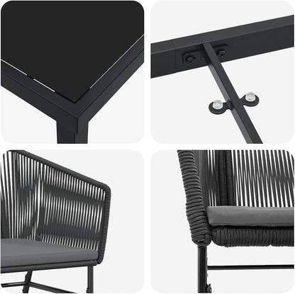 Gecheer Set van 4 zwarte PE-rotan standaard duurzame tuinstoelen, tuinstoelen, tuinmeubelset, tuinstoelen voor tuinen, binnenplaatsen, balkons, restaurants, 3380922 - QUORE