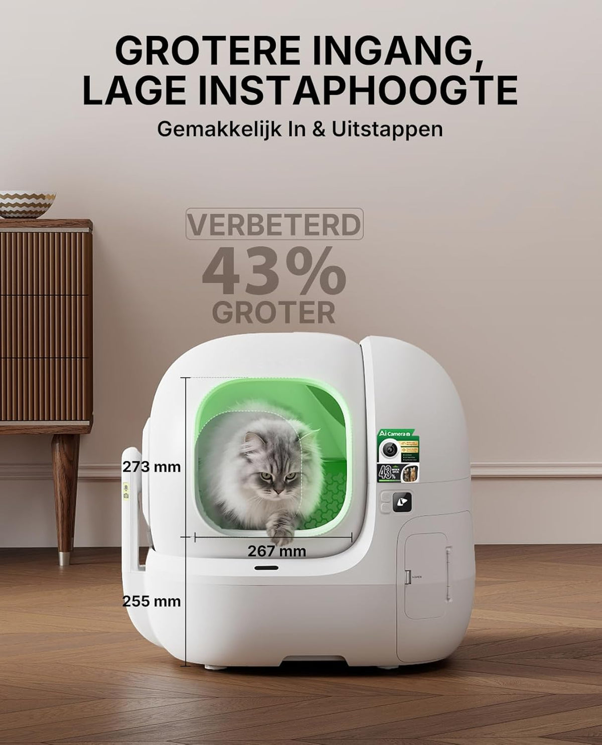 PETKIT PUROBOT MAX PRO 2 Zelfreinigende Kattenbak, Grotere Ingang, AI Camera, Automatisch Kattenbak, 2.4G en 5G Wifi, App-Control, Gezondheidstracering, Geurverwijdering, 76L, Voor Meerdere Katten