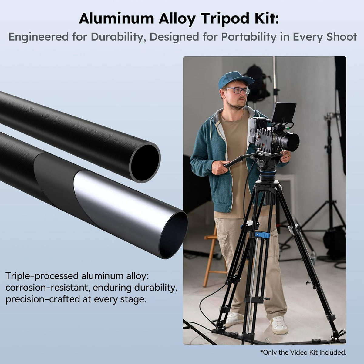 Videostatief – Camerastatief – Filmstatief – Camera Statief – Statief Voor Camera – 70 Inch – Dubbele Aluminium Poten – Hydraulische Vloeistofkop Met Traploze Demping