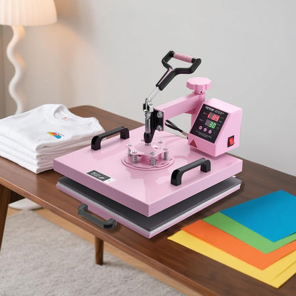 VEVOR Warmteoverdrachtsmachine, 380 x 380 mm, 8-in-1 hittepersmachine, trommelpers, 0,17 kg-0,85 kg, 360 graden oscillerende T-shirt-pers voor T-shirts/platen, roze