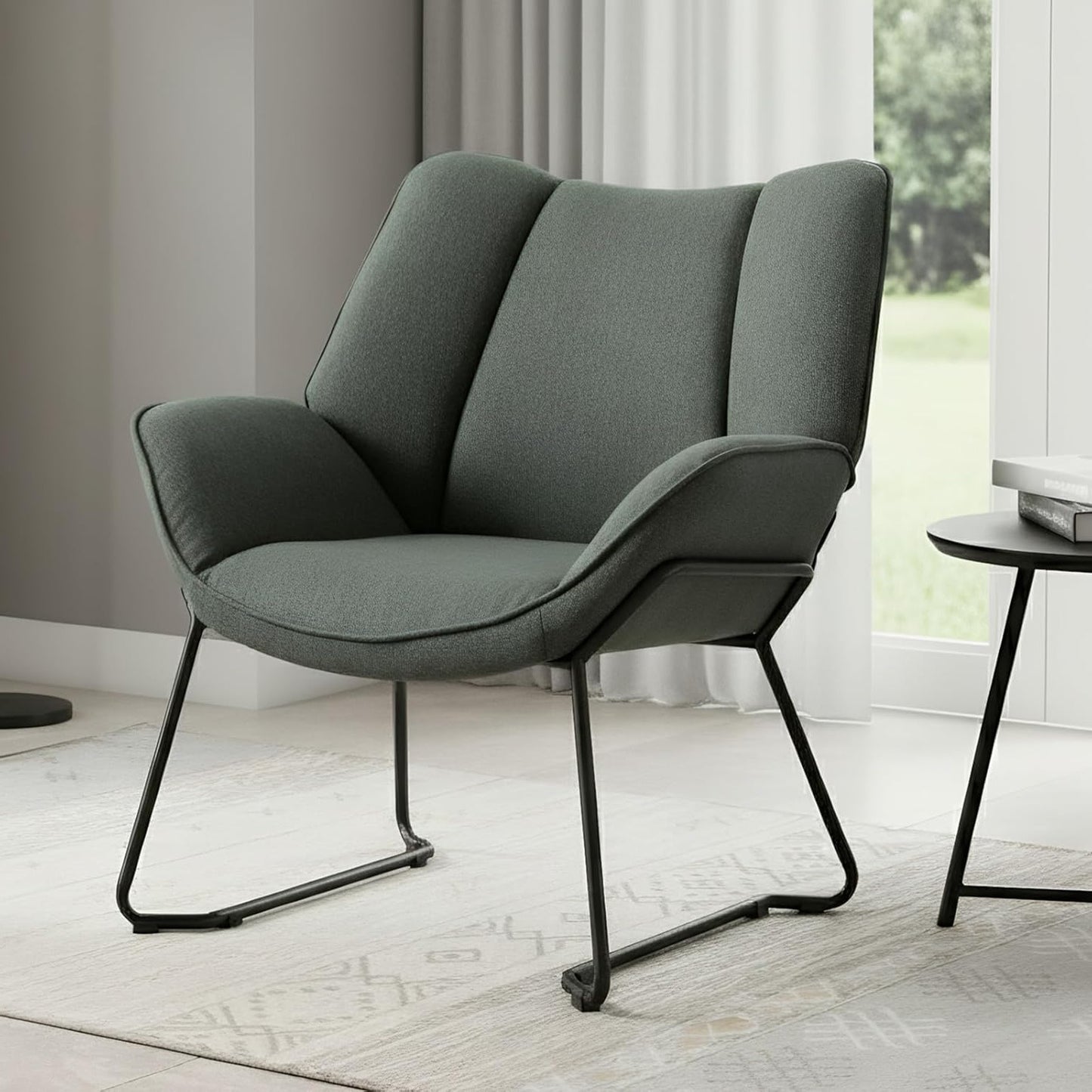 chairus Linen Armchair for Living Room Upholstered Bath Chair Single Occasional Accent Chair with Metal Legs (Green) - QUORE