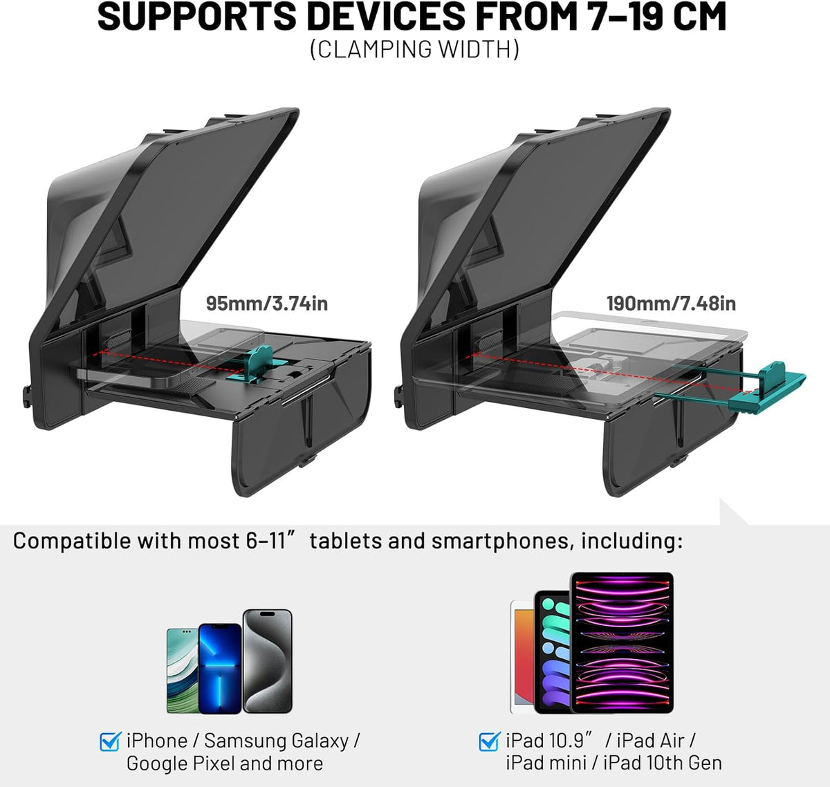 Teleprompter – Autocue – Camera Teleprompter – Video Teleprompter – Promptscherm – Tot 11 Inch – Bluetooth Afstandsbediening – HD Gecoat Anti Reflectieglas