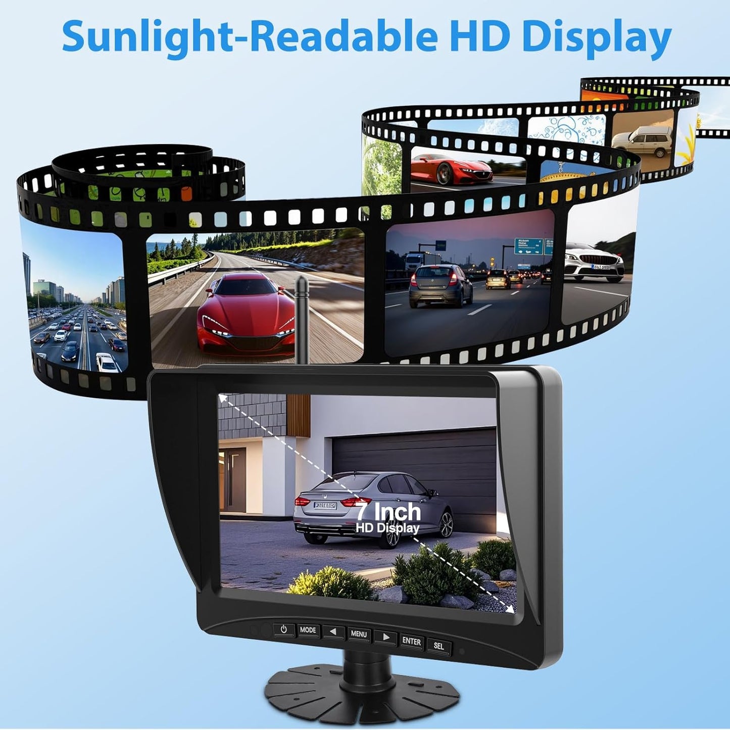Achteruitrijcamera, draadloos, zonne-energie, 5 inch, monitor, zonne-camera, kit 1080P, HD, IR-achteruitrijcamera, nachtzicht, IP66, waterdicht, voor bestelwagens (7 inch met 1 camera)