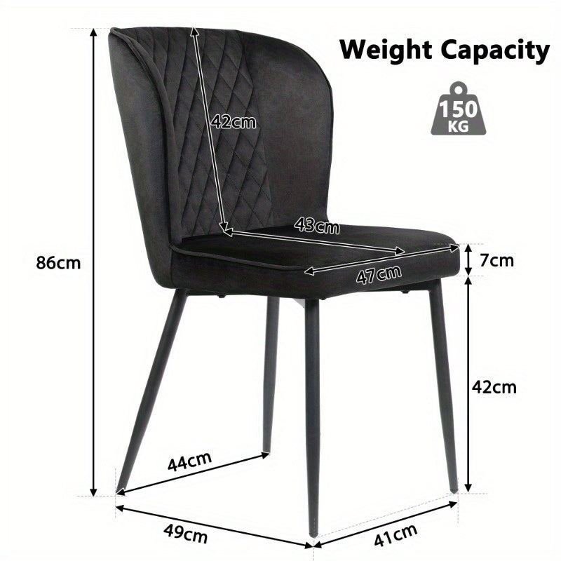 Eetkamerstoelen – Stoelen – Kuipstoelen – Keukenstoelen – Zwarte Stoffen Bekleding – Metalen Frame – Comfortabele Rugleuning – Set van 6