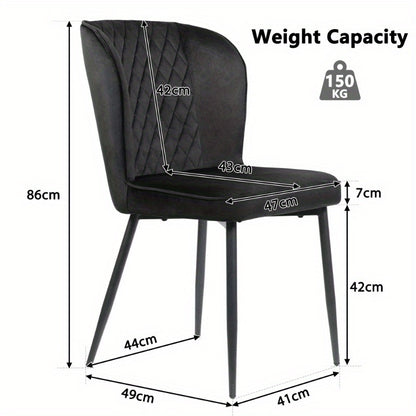 Eetkamerstoelen – Stoelen – Kuipstoelen – Keukenstoelen – Zwarte Stoffen Bekleding – Metalen Frame – Comfortabele Rugleuning – Set van 6