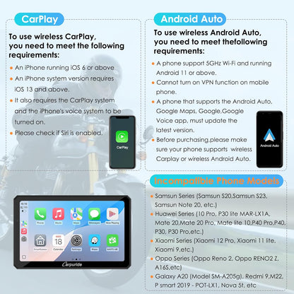 Motorfiets Carplay Scherm – Motor GPS Display – Motor Touchscreen – Draadloze Smartphone Integratie – Motor Dashcam Systeem – 7 Inch Waterdicht IPS Touchscreen – Dubbele 1080P HD Dashcams Voor en Achter