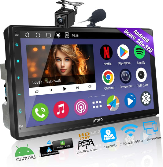 2-DIN Android Autoradio – Auto Multimedia Speler – Navigatiesysteem – Touchscreen Radio – Bluetooth Stereo – 7 Inch Full Laminaat Scherm – Draadloze CarPlay & Android Auto