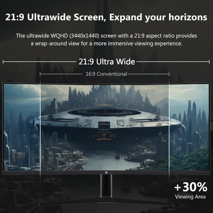 Z-Edge 34'' Curved Gaming Monitor, 3440x1440, 165Hz (DP1.4×2), IPS, 96% DCI-P3, 1ms, 21:9, Height Adjustable/Tilt, Rotary, 100Hz (HDMI2.0×2), FreeSync, VESA (DP cable included)