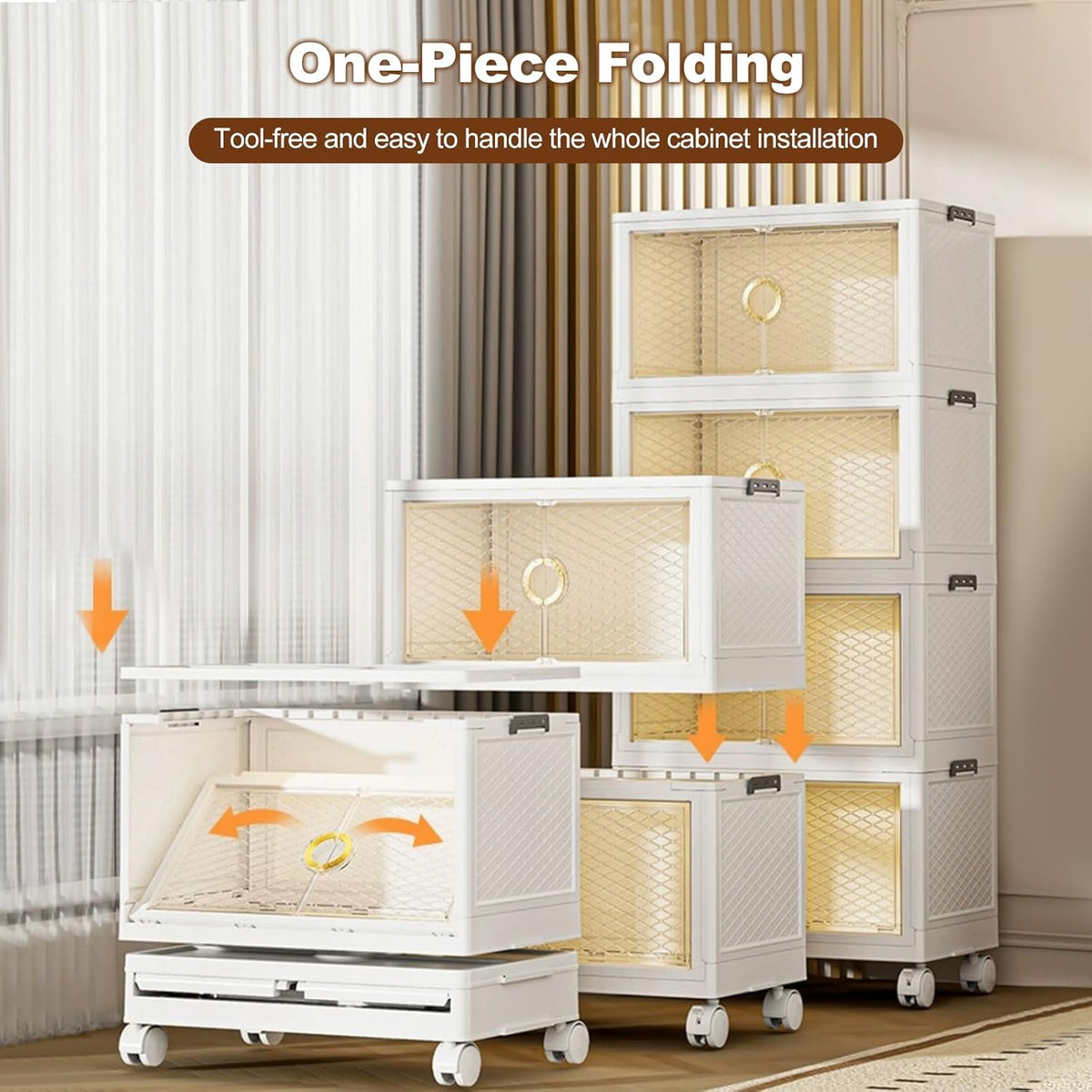 Ergocar Opvouwbare opbergdozen, dubbele opening, stapelbare plastic opbergdozen met deksel en katrol, duurzame opbergorganizer met hoge capaciteit, voor slaapkamer, woonkamer, kledingkast, kantoor