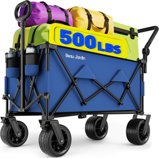 Opvouwbare Bolderkar – Strandwagen – Vouwwagen – Transportwagen – Handwagen – Grote All-Terrain Wielen – Verstelbare Telescopische Handgreep