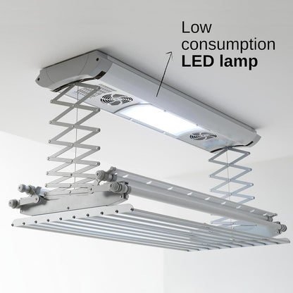 Elektrisch droogrek – Plafonddroogrek – Muurdroogrek – Wasrek – Uitschuifbaar droogrek – Draagvermogen 35 kg – Afstandsbediening met LED-verlichting