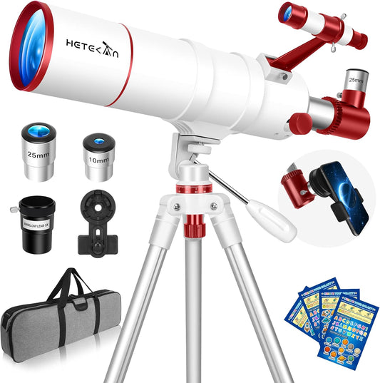 Telescoop voor volwassenen en beginners, draagbare refractortelescoop met 90 mm/550 mm brandpuntsafstand (22 x 165 x) met telefoonadapter, draagtas en decoratieve stickers