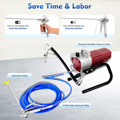 Airless Paint Spray System, Wall Paint, 1800 W, 1.8 L/Min, Airless Paint Sprayer, Paint Spray System with Pressure Gauge, 25 Mpa Paint Sprayer, Paint Spray Gun, 10 m Hose Length - QUORE