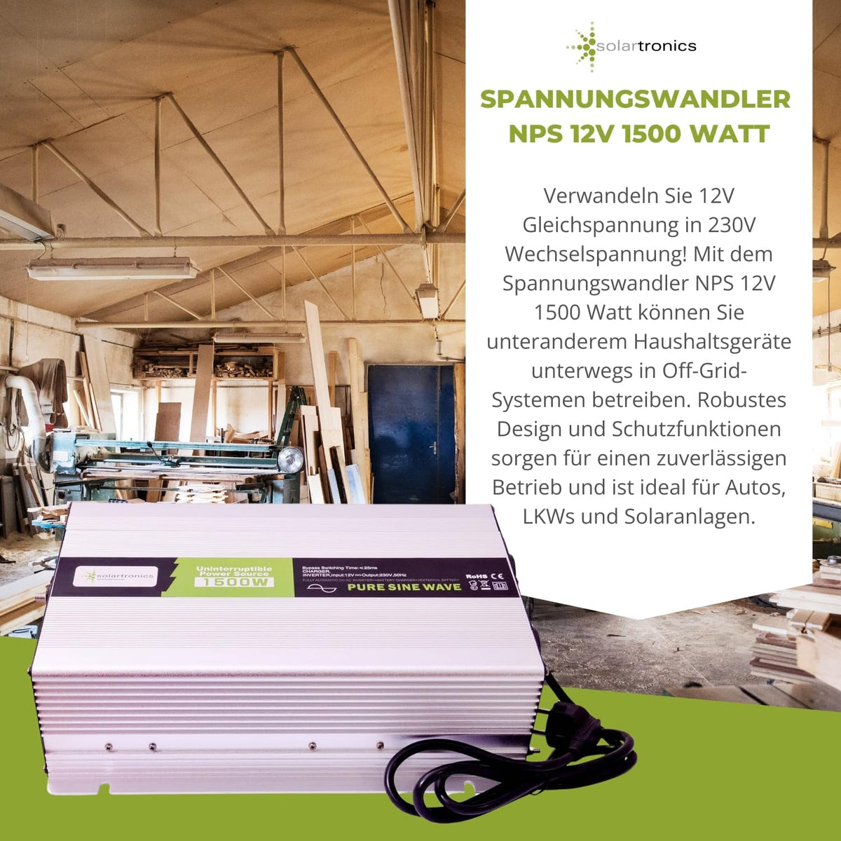 solartronics spanningsomvormer USV 12V NPS 1500/3000 Watt zuivere sinus UPS inverter