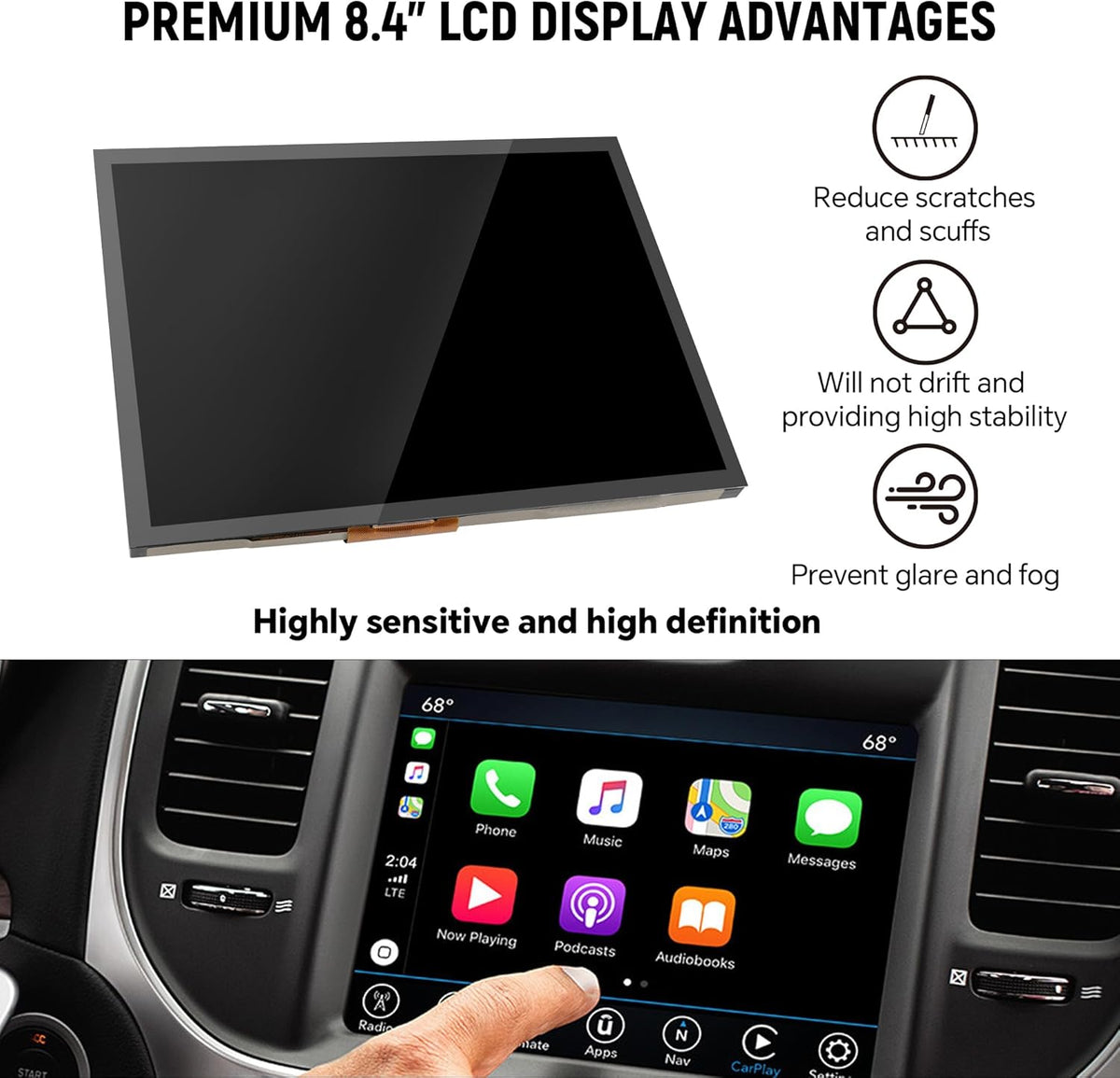 8,4-inch Uconnect 4C UAQ Touchscreen Vervanging LA084X01 LCD Display Monitor Radio Navigatie Nieuw OEM Geschikt voor Dodge RAM Jeep Chrysler 2017-2021 Vervangt LA084X01(SL) (02) Scherm