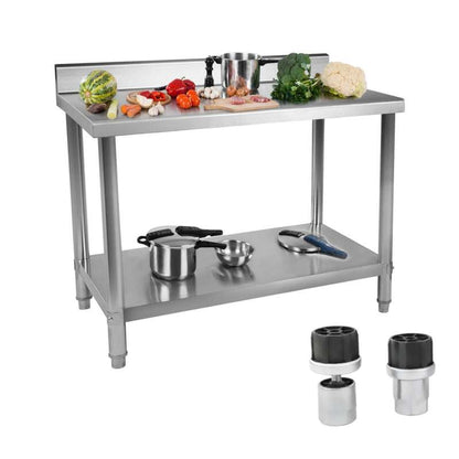 Keukentafel – Werktafel – Eettafel – Tafelblad – Werkbank – RVS Werkblad – Verstelbare Poten – Onderplank 100x60 cm