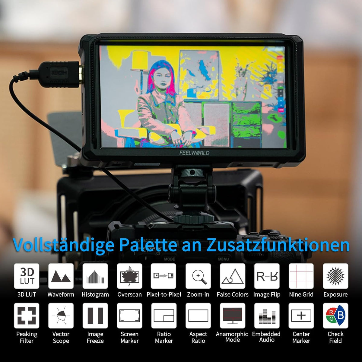 FEELWORLD FW568 PRO 6 Inch 1200Nit DSLR Camera Monitor met F750 Batterij 4400mAh en Tas,4K 60Hz HDMI2.0,3D LUTs,HDR Golfvorm,Peak Focus Video Assist,9:16 Marker,8.4V DC Ingang/Uitgang
