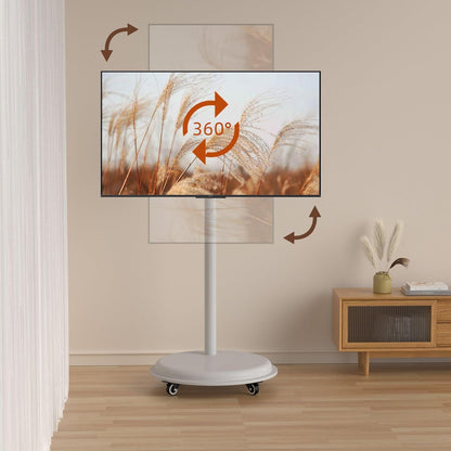 Witte mobiele tv-standaard op wielen voor 24-43 inch plasma/LCD/led-tv-vloerstandaard, 360 graden draaibaar, televisiestandaard in hoogte verstelbaar, max. 30 kg, geschikt voor woonkamer,