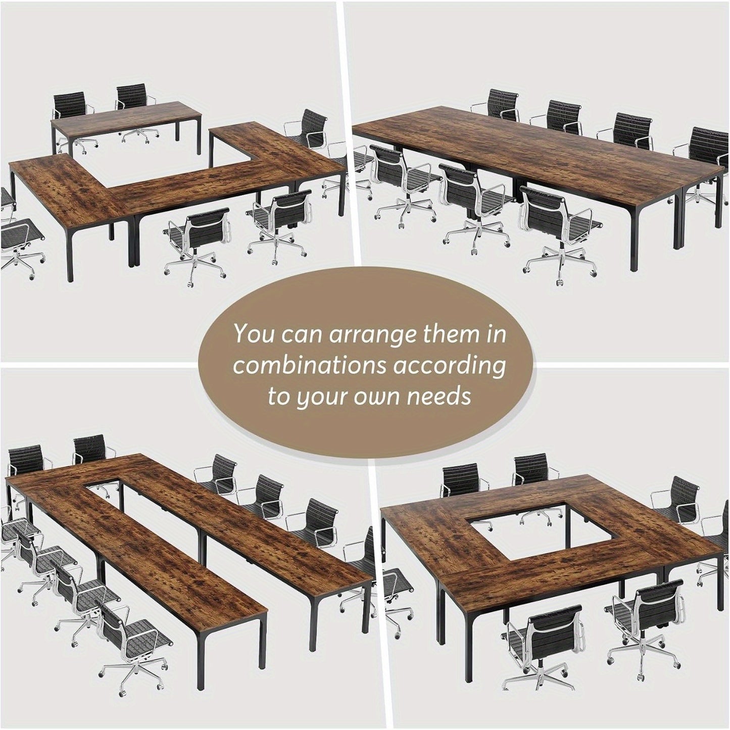 Vergadertafel – Bureautafel – Kantoortafel – Seminarietafel – Werktafel – Rustiek Bruin – 200x70 cm Groot Tafelblad – Stevige Metalen Poot