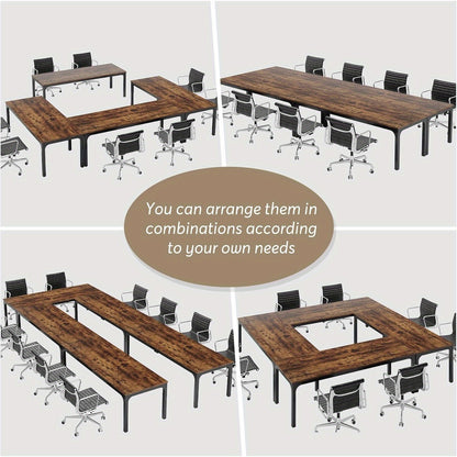 Vergadertafel – Bureautafel – Kantoortafel – Seminarietafel – Werktafel – Rustiek Bruin – 200x70 cm Groot Tafelblad – Stevige Metalen Poot