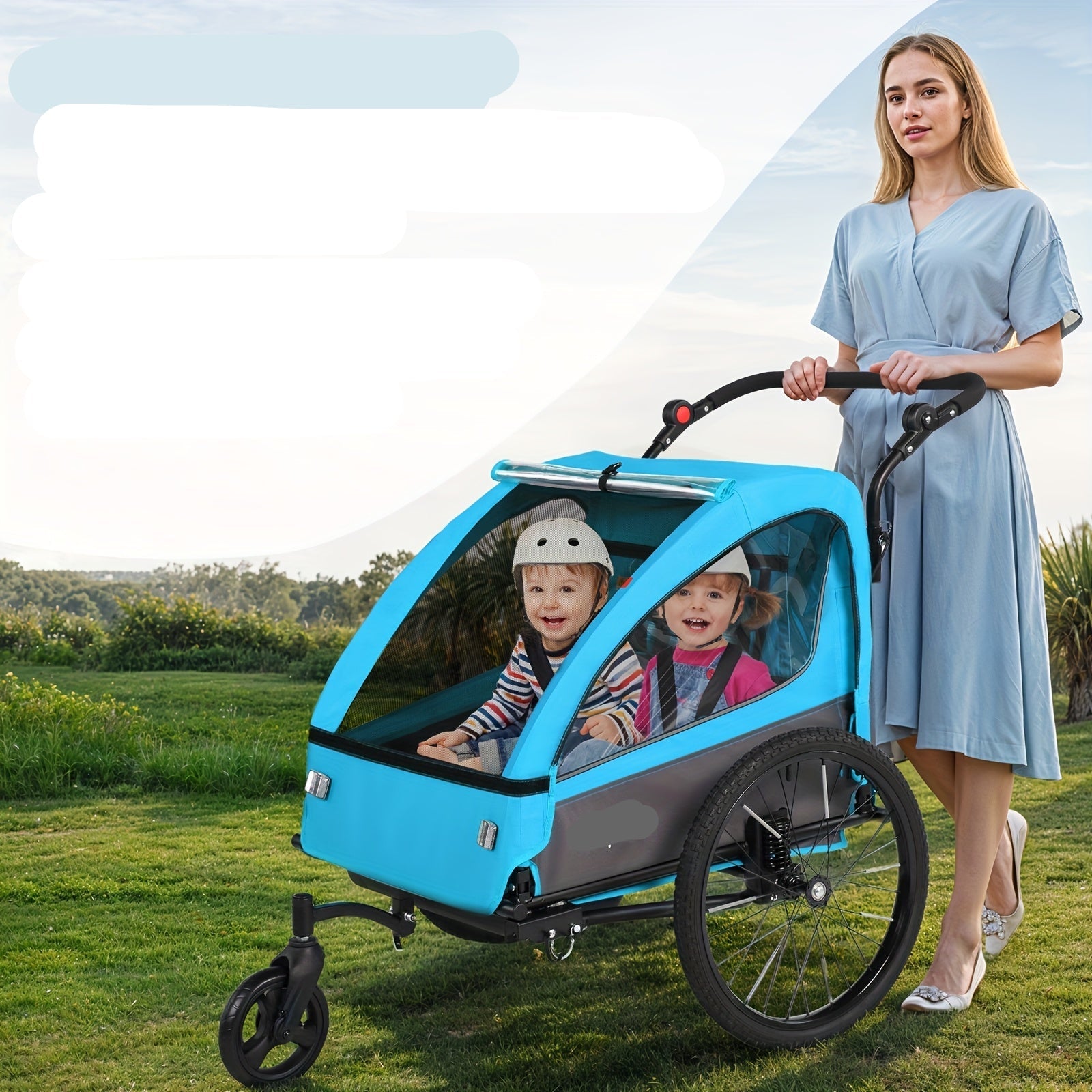 Kinderfietsaanhanger – Fietskar – Jogger – Boodschappenwagen – Kinderwagen – 360° Draaibare Wielen – 5-Punts Veiligheidsharnas – Oranje - QUORE
