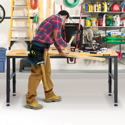 VEVOR Workbench 1550 x 508 mm Workshop Table, Height Adjustable 688-910 mm, Capacity 900 kg, Includes Power Connections, Hardwood Surface, Metal Frame and Foot Pads, Ideal for Garage,