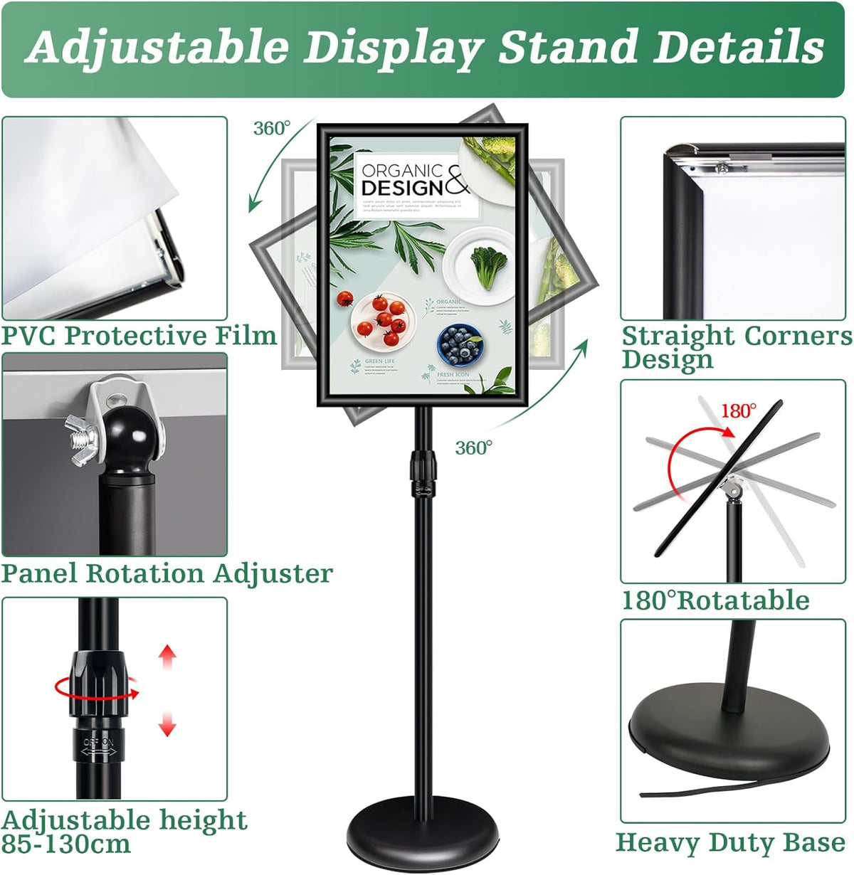 A3 Stand Sign Houder – Posterstandaard – Posterhouder – Displaystandaard – Vloerstandaard – Set van 6 – Verstelbaar in Kijkhoek – UV-bestendige PVC-beschermlaag