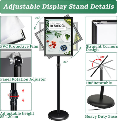 A3 Stand Sign Houder – Posterstandaard – Posterhouder – Displaystandaard – Vloerstandaard – Set van 6 – Verstelbaar in Kijkhoek – UV-bestendige PVC-beschermlaag