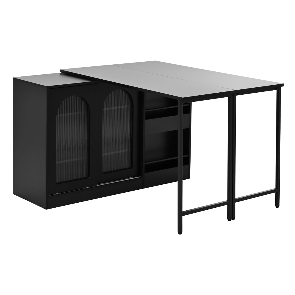Bartafel – Bartefel – Statafel – Keukentafel – Koffietafel – Uitschuifbaar – 360° Draaibaar – Zwart Metaal – Met Glasdeuren
