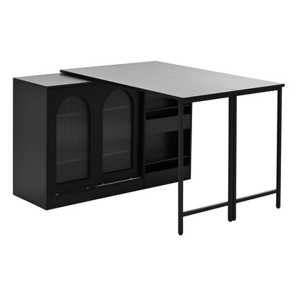 Bartafel – Bartefel – Statafel – Keukentafel – Koffietafel – Uitschuifbaar – 360° Draaibaar – Zwart Metaal – Met Glasdeuren