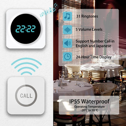ALIBELL Draadloos oproepsysteem voor restaurant, calling systeem, 2 digitale led-display-ontvangers en 16 Beeper Pager voor restaurant, verbetering van de servicekwaliteit