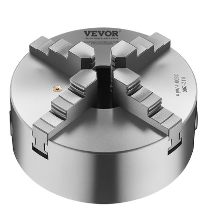 VEVOR 4 Jaws, 200 mm, Self-Centering Drill Chuck with 1 1/2"-8 Thread Support Plate, 4-200 mm Clamping Range with T-Wrench Screws, HT300 Material, for Wood Metal Lathe