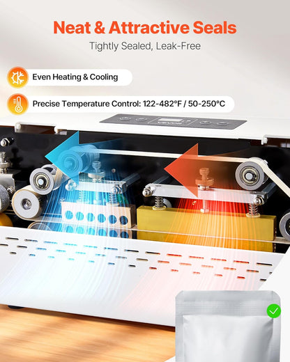 VEVOR Doorlopende sluitmachine, 0,8-1,2 cm afdichtingsbreedte, automatische doorlopende bandsealer met digitale temperatuurregeling, automatische uitschakeling, warmtesealmachine voor 0,0-0,0,008 cm