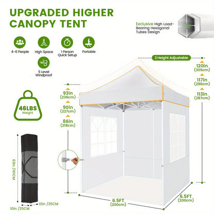 Partytent – Feesttent – Tuintent – Paviljoen – Vouwtent – Pop-up – 2×2m – Waterdicht Polyester Oxford – 4 Zijwanden Met UPF50+ Bescherming – Verstelbare Hoogte & Versterkt Zevenhoekig Stalen Frame