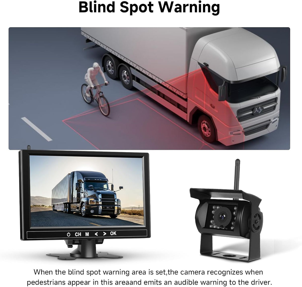 Podofo 9" quad-monitor set met 4 camera's, 1080p, IP68, nachtzicht, dodehoekdetectie, geschikt voor campers/trailers/vrachtwagens.