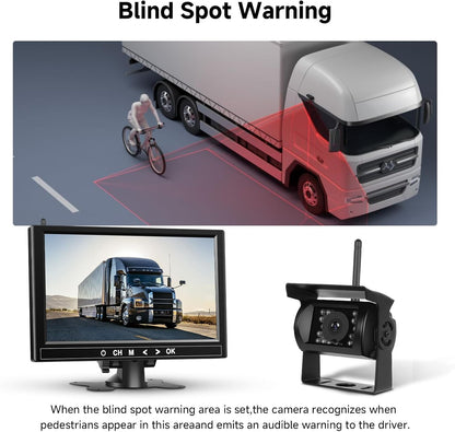 Podofo 9" quad-monitor set met 4 camera's, 1080p, IP68, nachtzicht, dodehoekdetectie, geschikt voor campers/trailers/vrachtwagens.