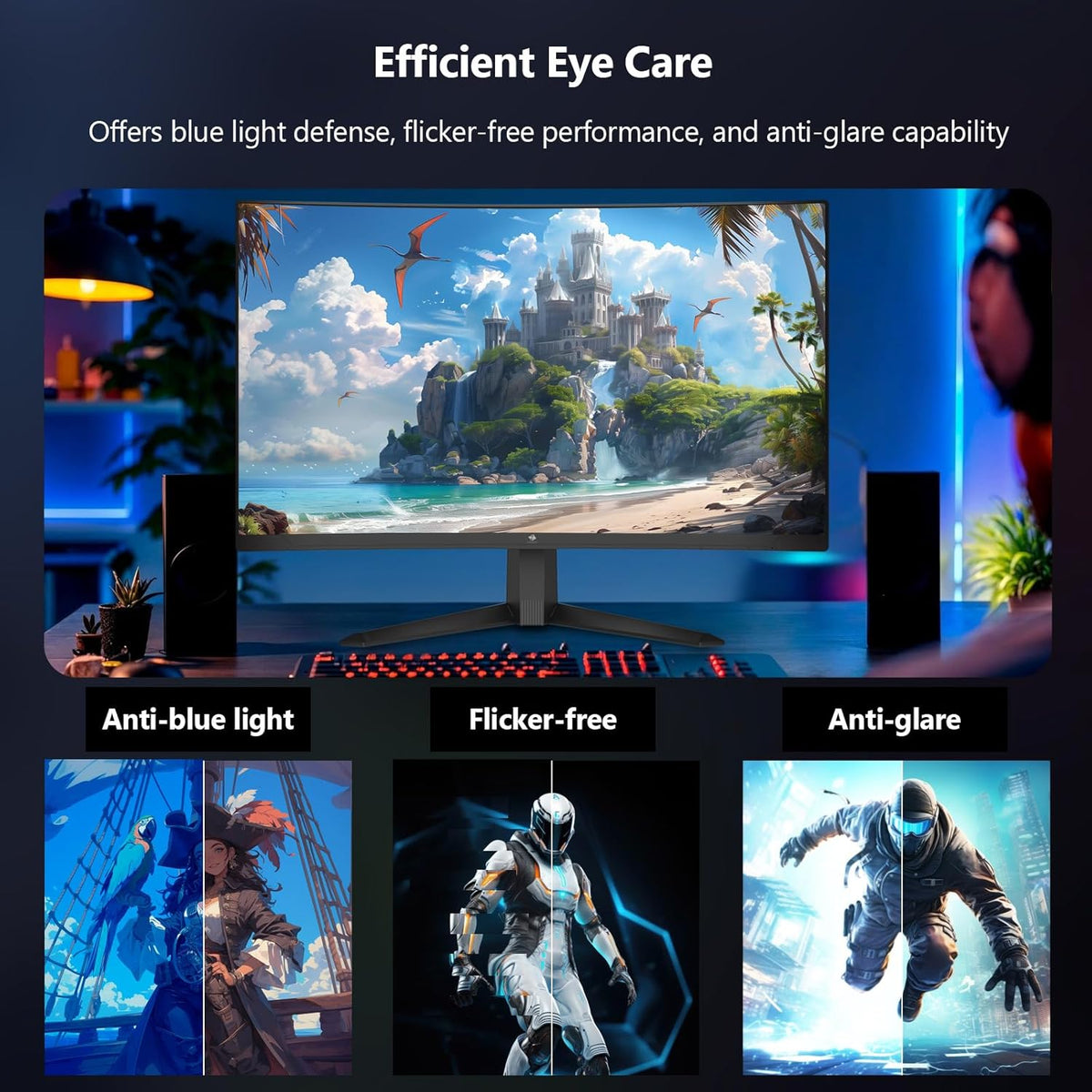 Z-Edge Gaming Monitor Gebogen 27'' 300 Hz (DP1.4 * 2), 1ms, FHD, FreeSync, 240Hz (HDMI2.0 * 2), 16:9 LED-gamingmonitor, Verstelbare kanteling, 1500R VA, 4000:1, VESA 100 * 100mm(DP-kabel meegeleverd)