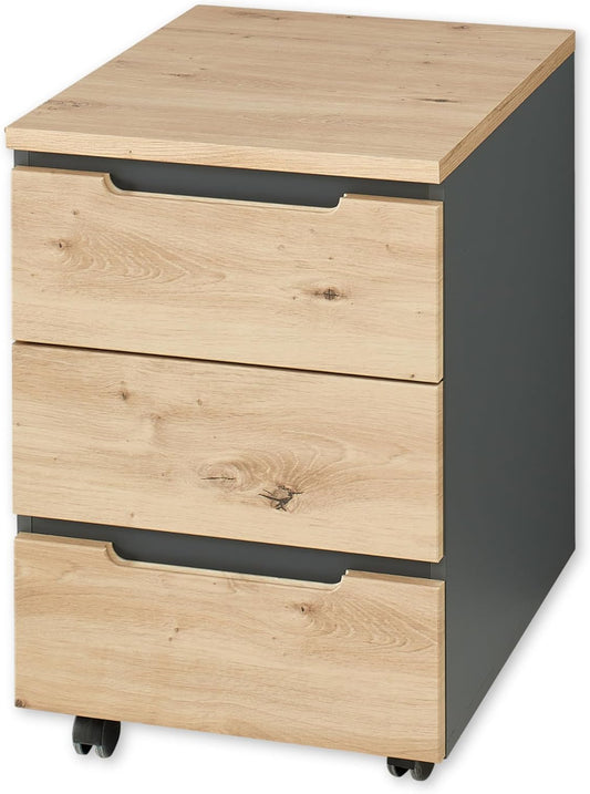Rollcontainer – Ladeblok – Mobiele Opbergruimte – Bureaulade – Archiefkast – Artisan Eiken Look & Grafiet – Compact 45x66x55 cm