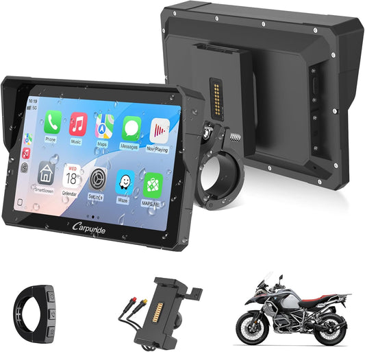 Motorfietsscherm – Motorfiets Display – Navigatiescherm Motor – Bluetooth Scherm Motorfiets – 7 Inch Touchscreen – Draadloos CarPlay & Android Auto – IP67 Waterdicht – Dubbele Bluetooth Verbinding