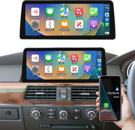 Road Top 12.3 Inch Car Radio Car Touch Screen Wireless Carplay for BMW 5er E60/E61 2003-2008 Year with CCC System, Car Multimedia Radio Receiver, Support Wireless Android Auto, Mirrorlink - QUORE