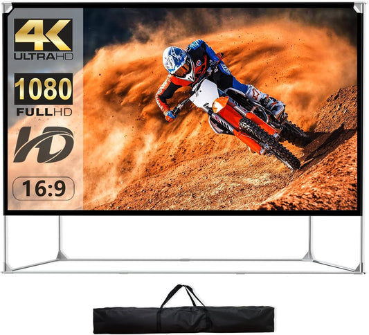 Projectiescherm en standaard 150 inch 16:9 HD 4K groot draagbaar projectiescherm met draagtas voor thuisbioscoop achtertuin bioscoop reizen opvouwbaar kreukvrij winddicht
