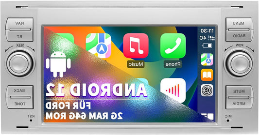 Car Radio for Ford Focus Mondeo S-Max C-Max Galaxy, Android 13 System 2G+64G, 7 Inch Touch Screen, Double DIN Radio, Supports GPS Navigation, CarPlay, Android Auto, Bluetooth and WLAN - QUORE