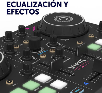DJ-Mengpaneel – DJ-Controller – DJ-Mixer – Mengpaneel – Audio-Interface – 2-Kanaals Met Bluetooth En USB-Aansluiting – RGB-Pads Met Geïntegreerde Geluidskaart