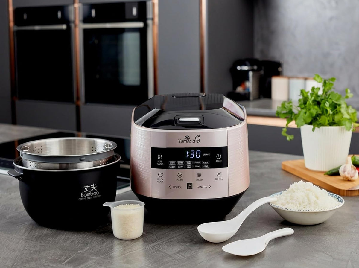 Inductie-Rijstkoker Champagneroze – Rijstkoker – Multicooker – Stoomkoker – Slowcooker – 1,5 Liter Tot 8 Kopjes – Keramische Binnenpan En 24-Uurs Timer