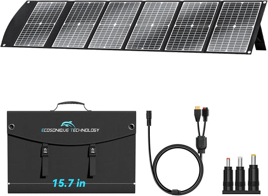 Ecosonique 100 W opvouwbare zonne-oplader, draagbare oplader op zonne-energie, snel opladen met USB-C PD3.0 USB-A QC3.0 DC 20 V, licht met standaard voor camping, stroomstation, zonne-generatoren