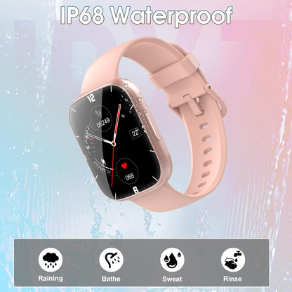 Puqo Smartwatch voor heren en dames, 1,95 inch smartwatch, oproepen beantwoorden en beantwoorden, 112 sportmodi, fitnesstracker met stappenteller, slaap-/hartslagmeter, IP68 smartwatch, lichtroze