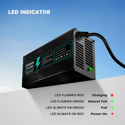 12V 20A LiFePO4 Batterijlader – Lithium Batterij Oplader – Acculader – Lithium Acculader – Camper Batterijlader – Snelle Oplaadtijd – Meervoudige Beveiliging