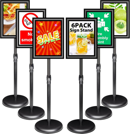 6-pack verstelbare bordhouder A4 aluminium postermenustandaard voor poster, menu, advertenties, verkoop, mededelingen, bewegwijzering (zwart, 6-pack)